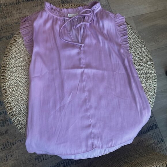 Current Air Ruffle Cap Sleeve Tie-Neck Blouse in Lavender, XS - Picture 3 of 6